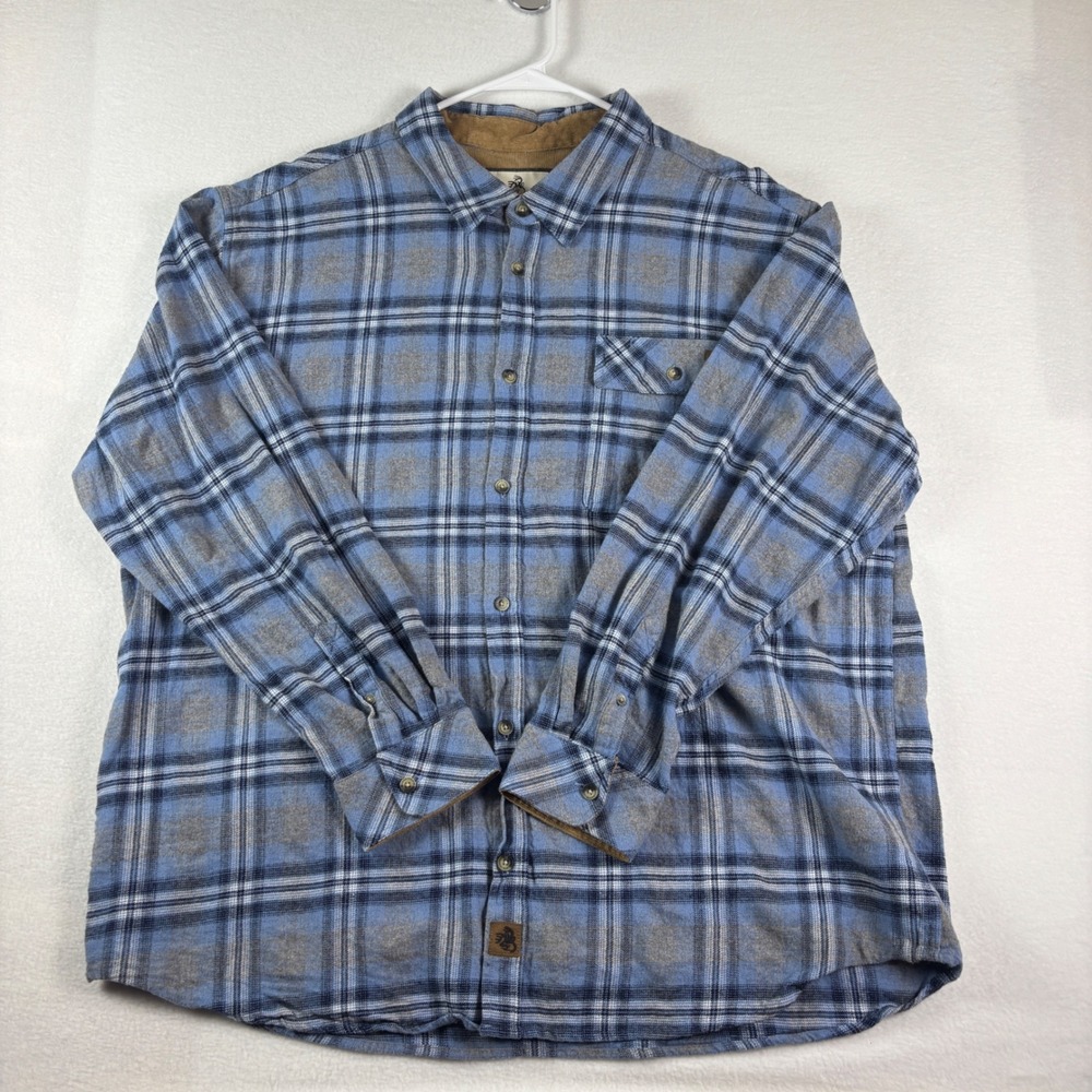 Legendary Whitetails Mens 3XL Blue Gray Plaid Flannel Shirt Corduroy Trim Heavy